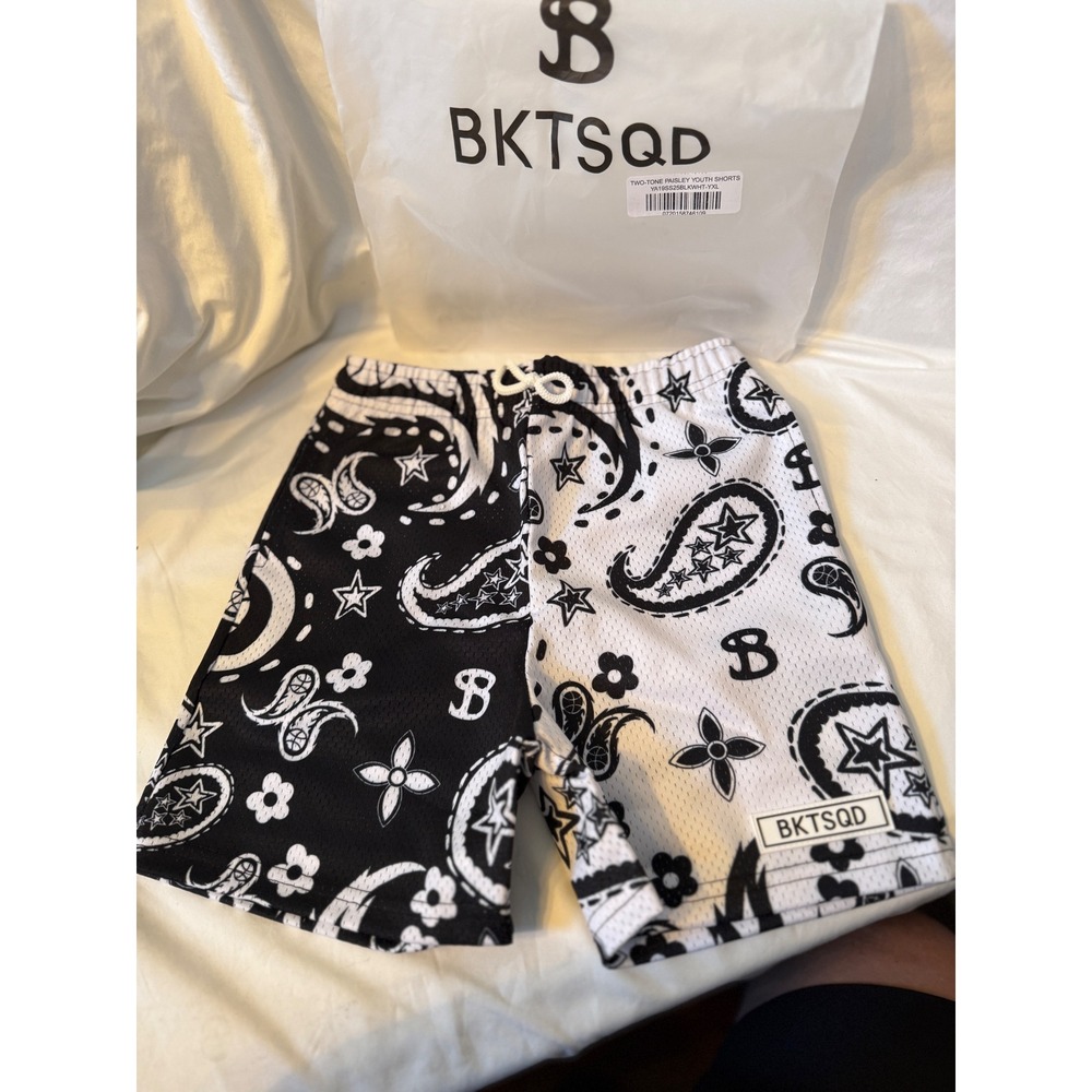 BKTSQD Two-Tone Paisley Youth Shorts Black White Mesh YXL YA19SS25BLKWHT-YXL